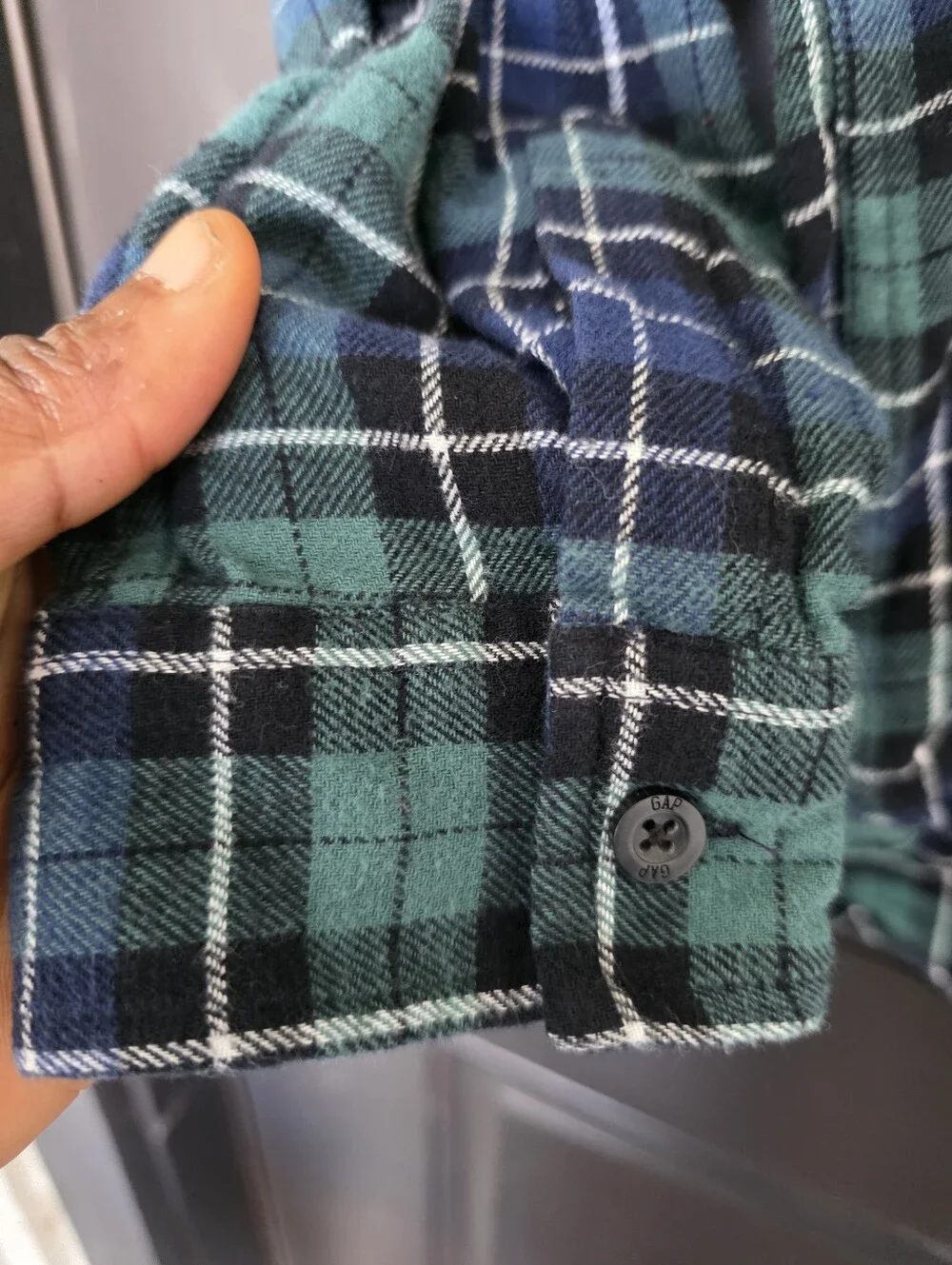 Gap XXL Blue Green Plaid Flannel Button Front Shirt Oversized Pocket Top Women